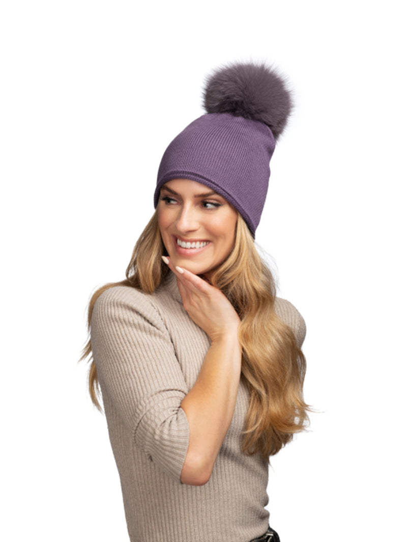 Glossy Knit Hat - Smokey Purple-Lindo F-Over the Rainbow