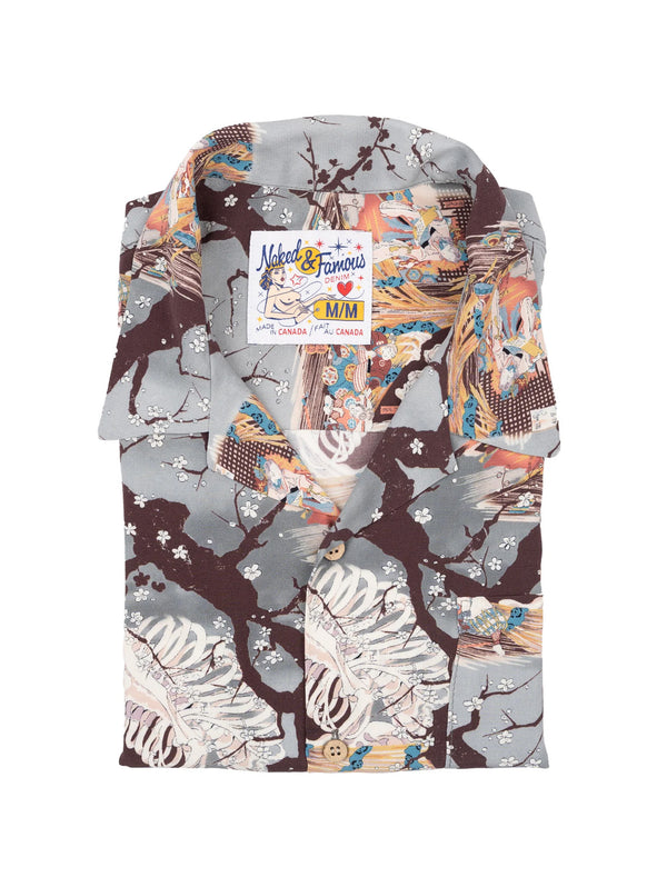 Aloha Shirt - Skeletons Pale Blue-Naked & Famous-Over the Rainbow