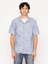 Aloha Shirt - Dobby Patchwork Pale Blue-Naked & Famous-Over the Rainbow