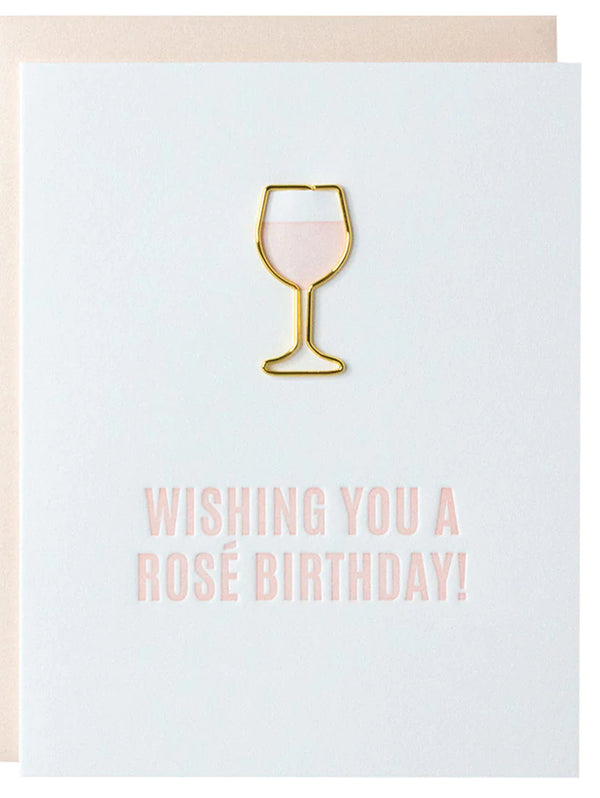 Wishing You a Rosé Birthday - Paper Clip Card-CHEZ GAGNE LETTERPRESS-Over the Rainbow