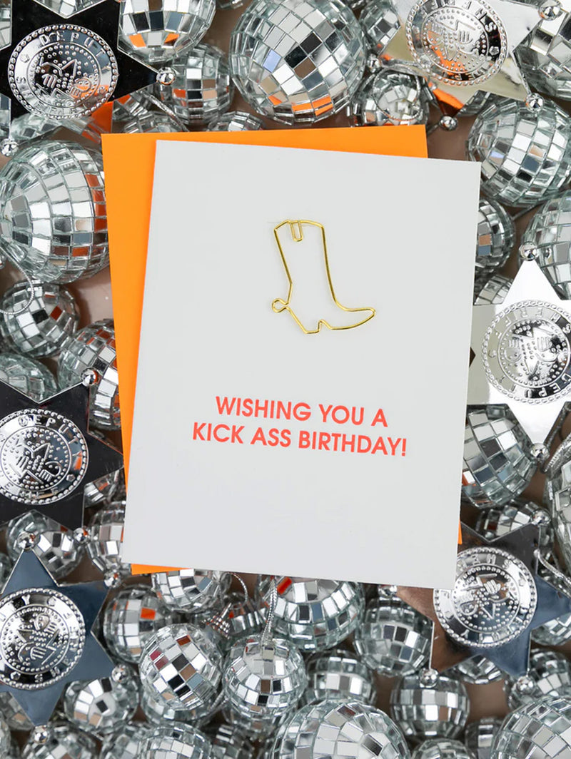 Wishing You A Kick Ass Birthday - Paper Clip Letterpress Card-CHEZ GAGNE LETTERPRESS-Over the Rainbow