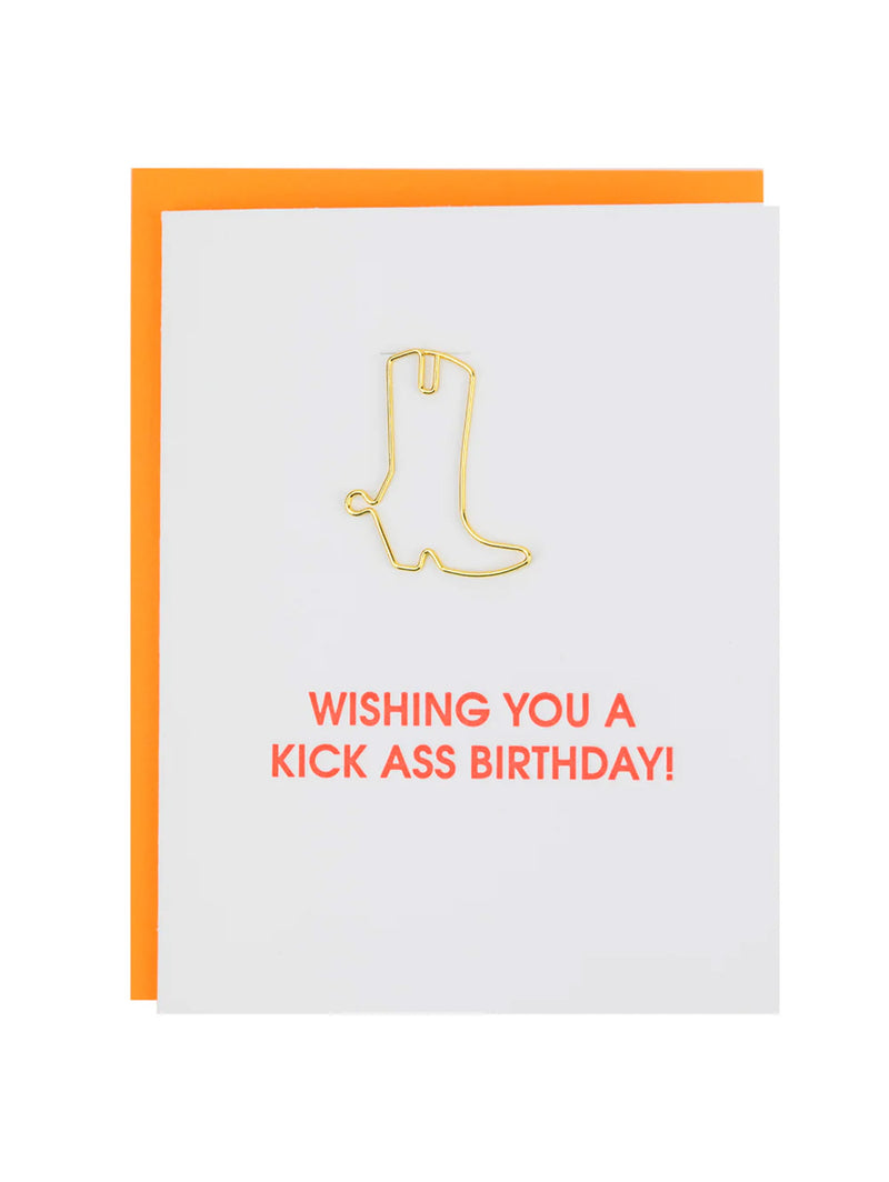 Wishing You A Kick Ass Birthday - Paper Clip Letterpress Card-CHEZ GAGNE LETTERPRESS-Over the Rainbow