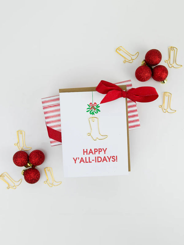 Happy Y'all-idays Paper Clip Letterpress Card-CHEZ GAGNE LETTERPRESS-Over the Rainbow