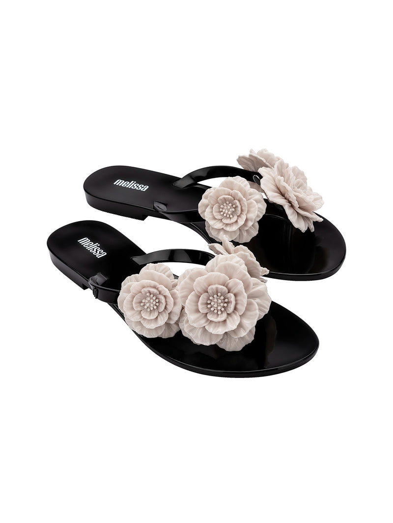 MELISSA Harmonic Rose Flip Flop Black Beige Over The Rainbow