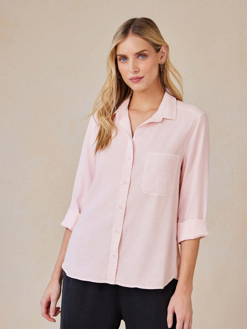 Shirt Tail Button Down Shirt - Petal Pink