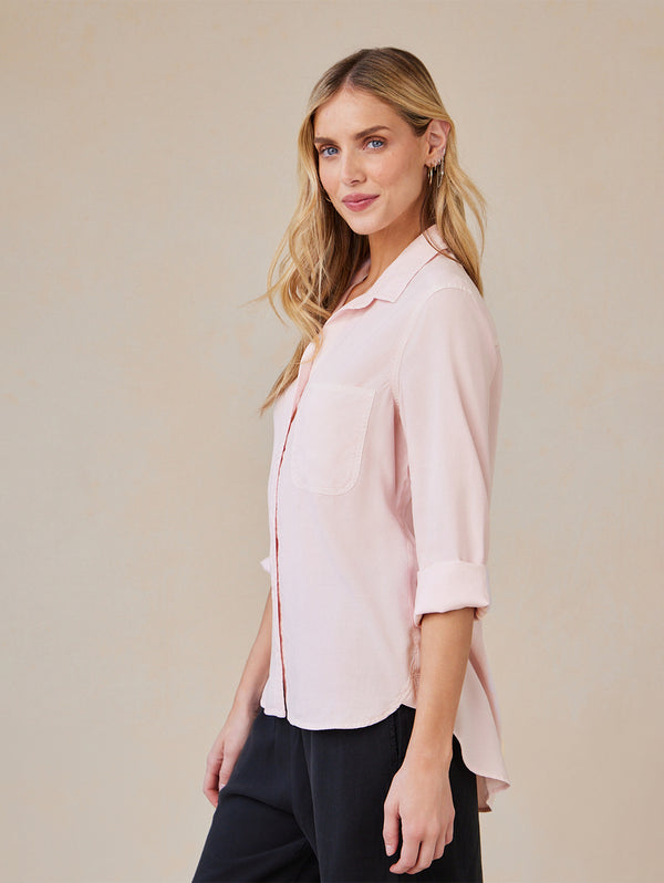 Shirt Tail Button Down Shirt - Petal Pink