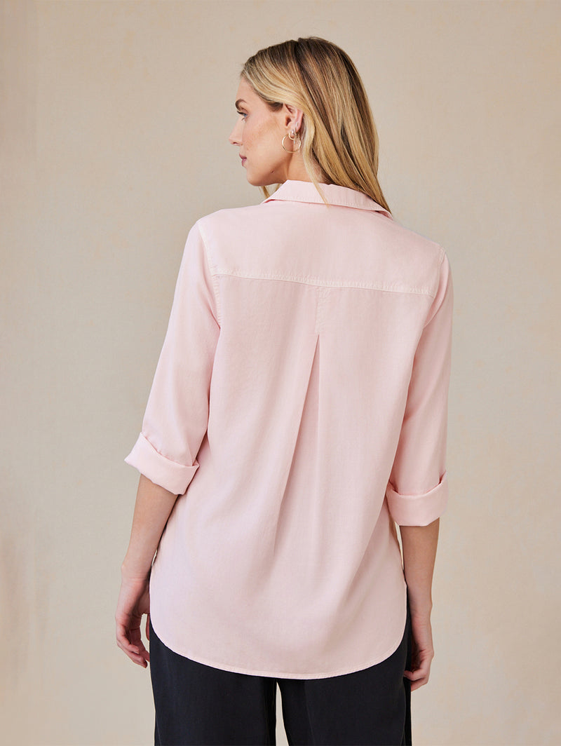 Shirt Tail Button Down Shirt - Petal Pink