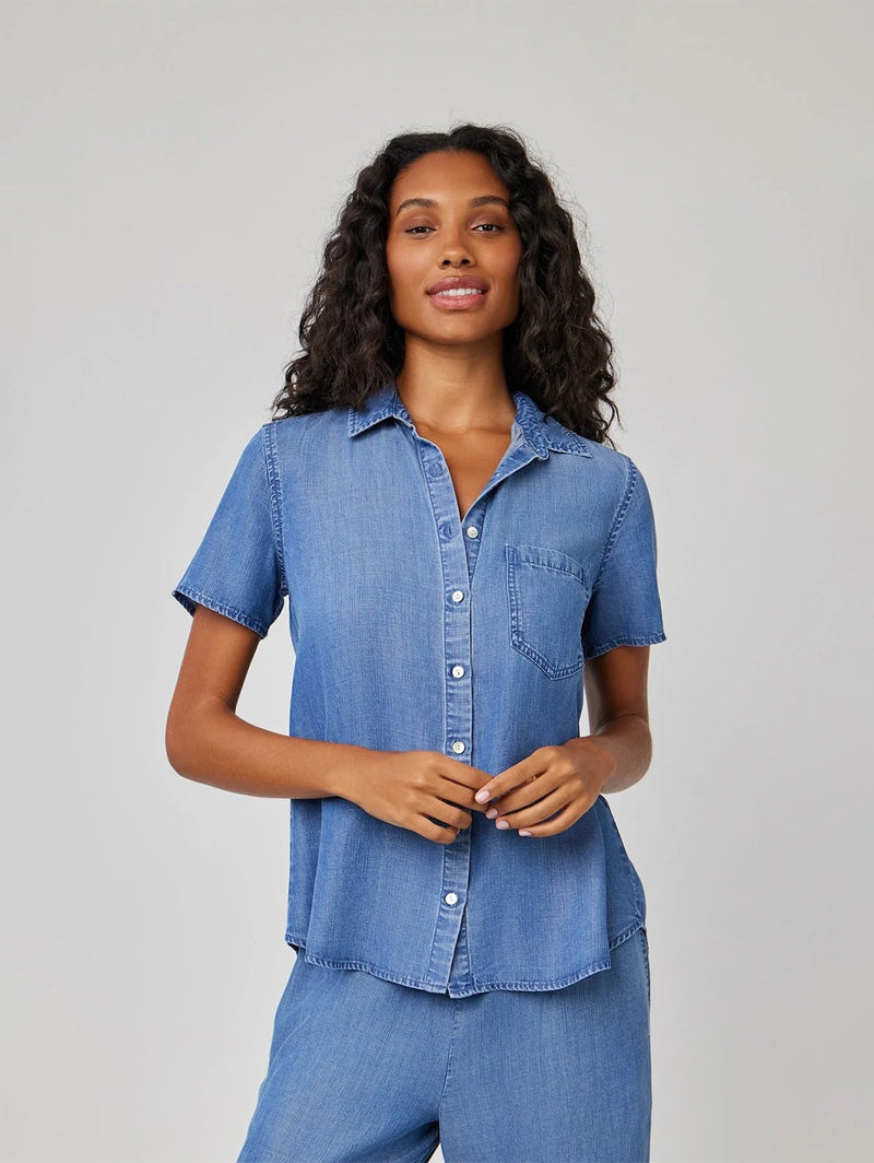 Short Sleeve Pocket Button Down Shirt - Moonlit Haze-Bella Dahl-Over the Rainbow