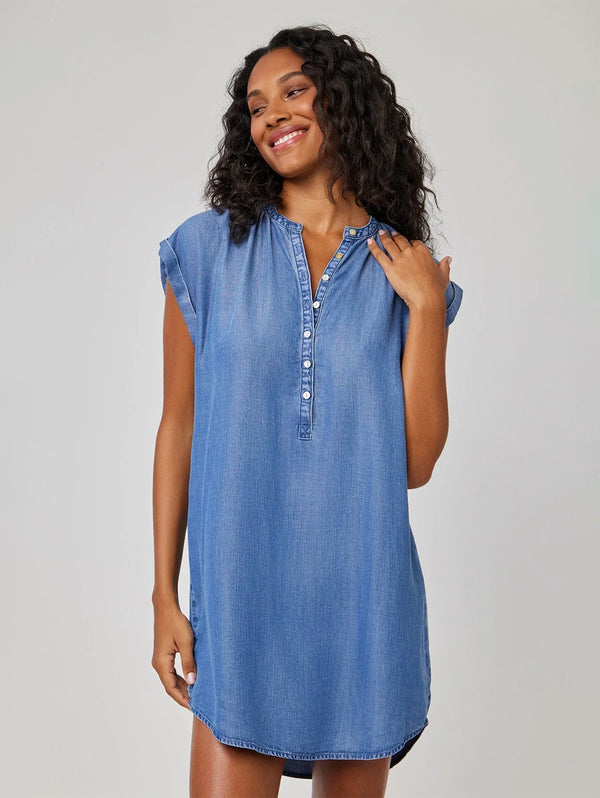 Cap Sleeve Henley Dress - Moonlit Haze Wash-Bella Dahl-Over the Rainbow