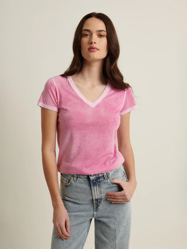 Reverse Spray Pima V Neck Tee - Fuschia