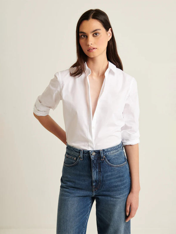 Long Sleeve Cotton Relaxed Shirt - White