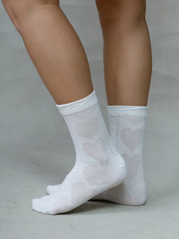 Heart Embossed Socks - White-LIM LIM-Over the Rainbow