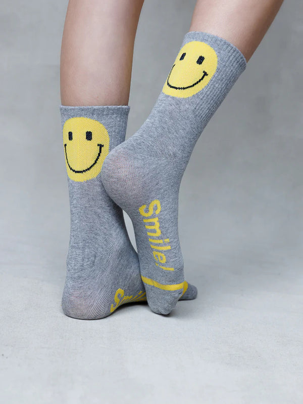 Back Smiley Crew Socks - Grey-LIM LIM-Over the Rainbow