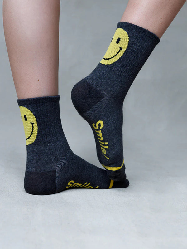 Back Smiley Crew Socks - Charcoal-LIM LIM-Over the Rainbow