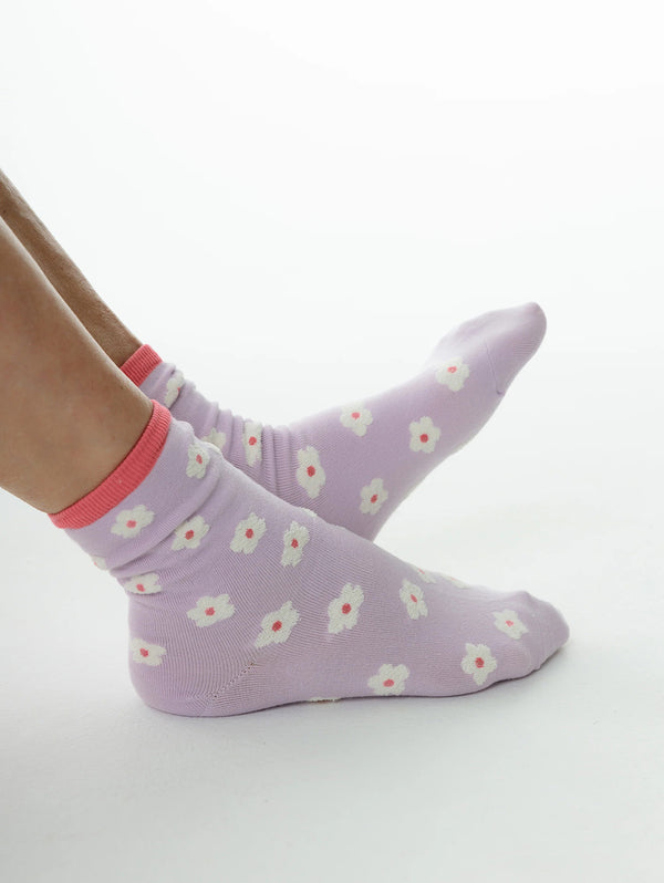 Daisy Puff Cotton Socks - Lilac-LIM LIM-Over the Rainbow