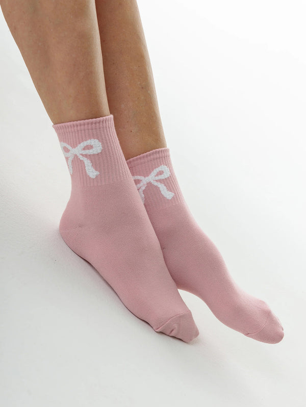 Soft Rib Bow Socks - Pink-LIM LIM-Over the Rainbow