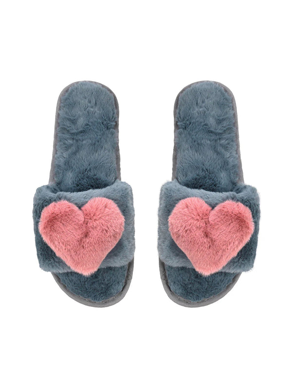 Plush Heart Slippers - Grey-LIM LIM-Over the Rainbow