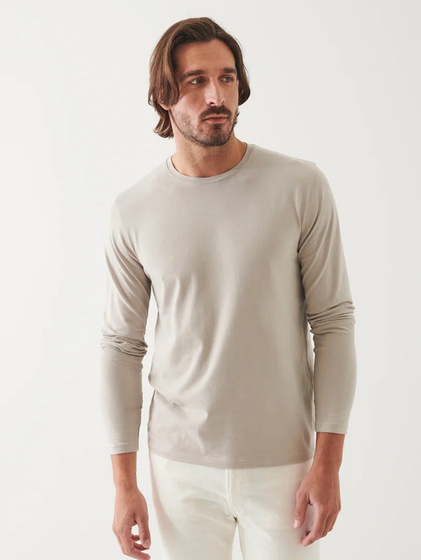 Pima Cotton Stretch Long Sleeve Tee - Aluminum-Patrick Assaraf-Over the Rainbow