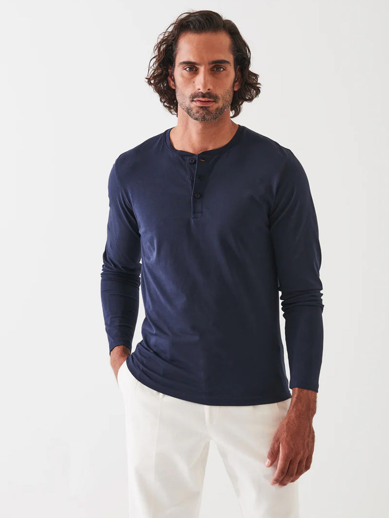 Iconic Pima Stretch Henley - Midnight-Patrick Assaraf-Over the Rainbow