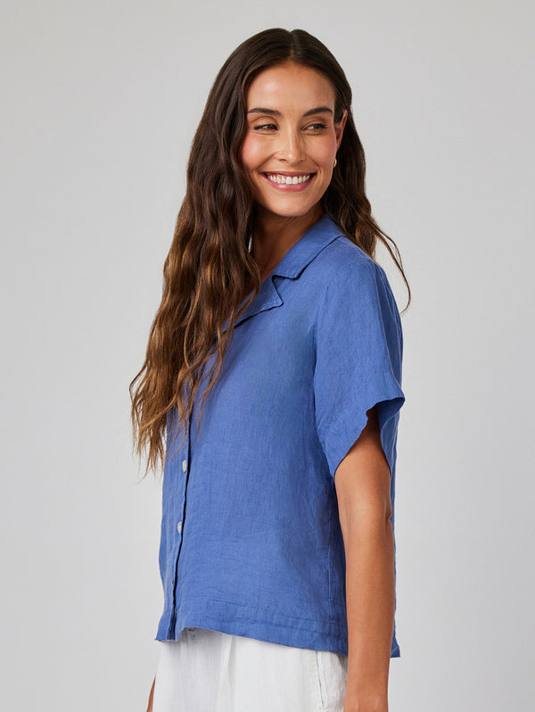 Short Sleeve Flowy Button Down Shirt - Antique Indigo-Bella Dahl-Over the Rainbow