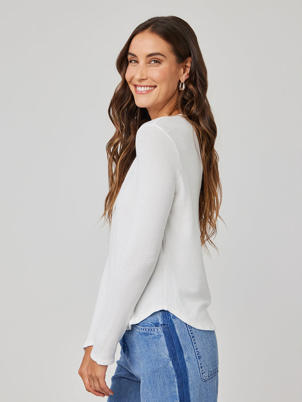 Long Sleeve Wide Placket Henley - White-Bella Dahl-Over the Rainbow