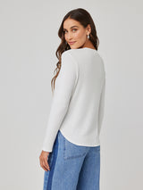 Long Sleeve Wide Placket Henley - White-Bella Dahl-Over the Rainbow