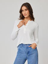 Long Sleeve Wide Placket Henley - White-Bella Dahl-Over the Rainbow