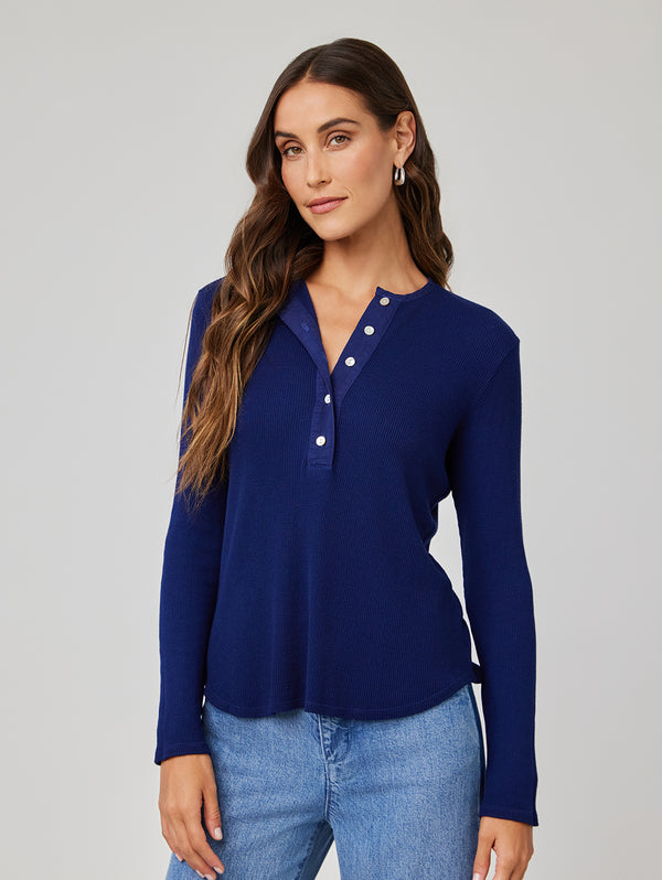 Long Sleeve Wide Placket Henley - Navy Coast-Bella Dahl-Over the Rainbow