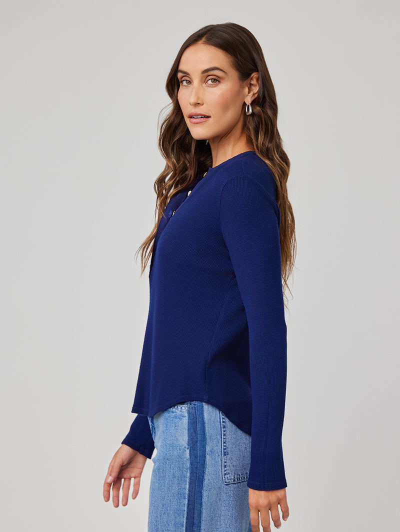 Long Sleeve Wide Placket Henley - Navy Coast-Bella Dahl-Over the Rainbow