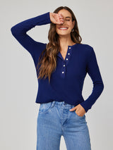 Long Sleeve Wide Placket Henley - Navy Coast-Bella Dahl-Over the Rainbow