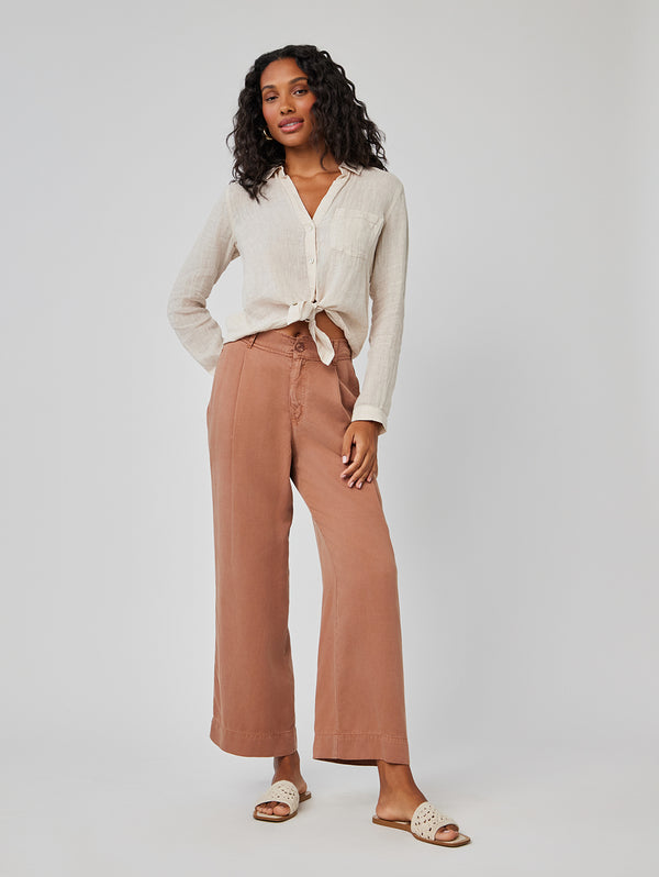 Marina Pleated Wide Leg Ankle Pant - Khaki Shell-Bella Dahl-Over the Rainbow