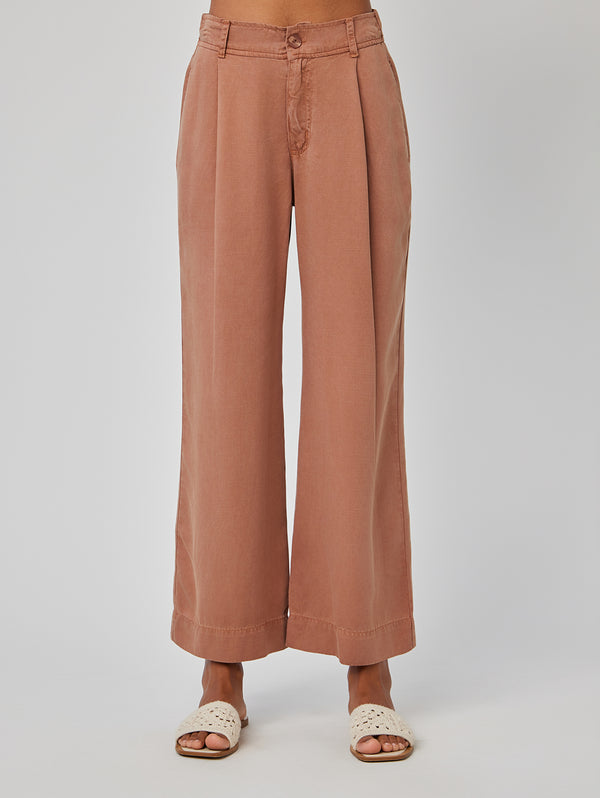 Marina Pleated Wide Leg Ankle Pant - Khaki Shell-Bella Dahl-Over the Rainbow