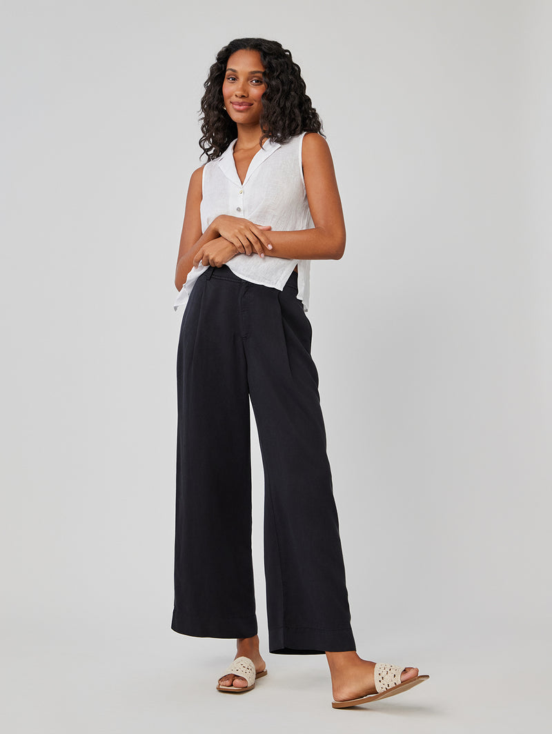 Marina Pleated Wide Leg Ankle Pant - Black-Bella Dahl-Over the Rainbow