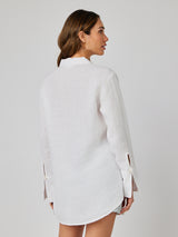 Tie Neck Linen Tunic Top - White-Bella Dahl-Over the Rainbow