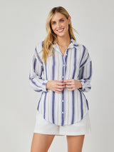 Long Sleeve Button Down - Coastal Ombre Stripe-Bella Dahl-Over the Rainbow