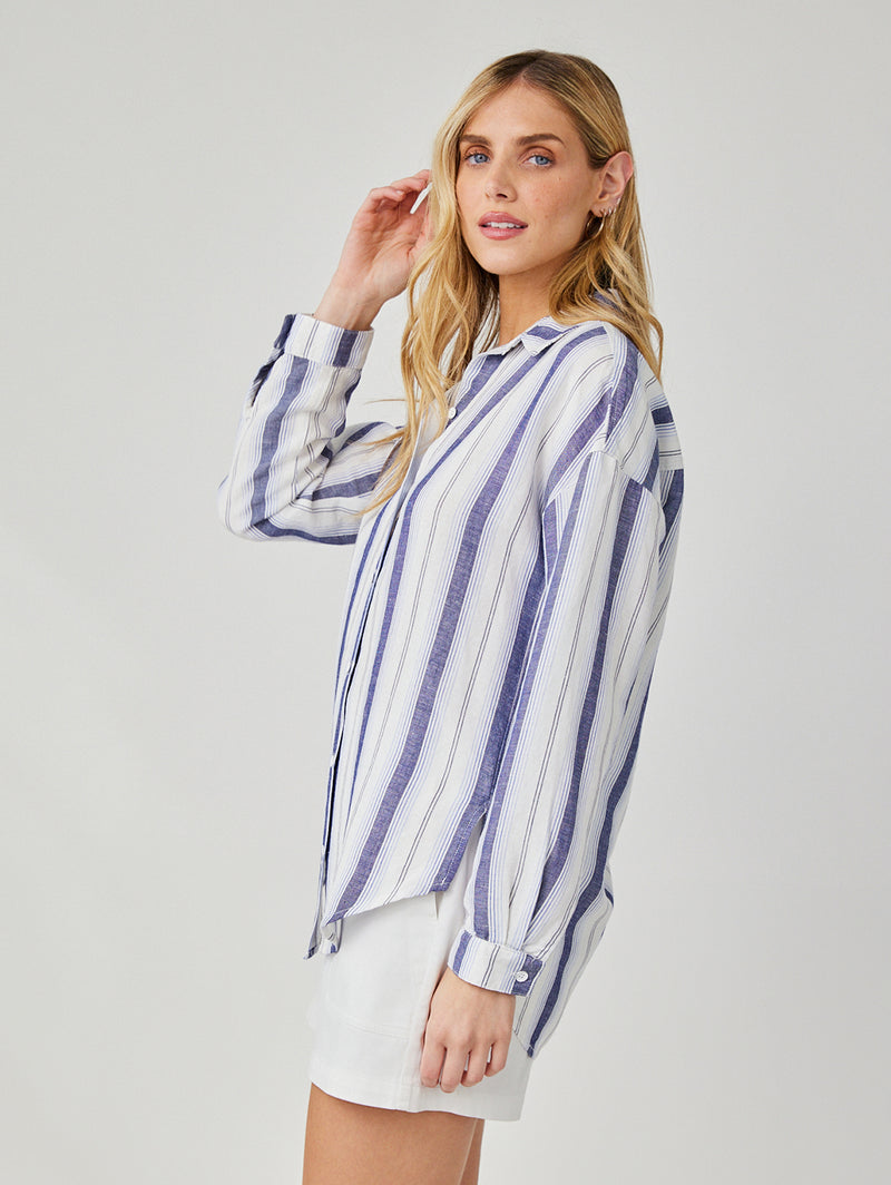 Long Sleeve Button Down - Coastal Ombre Stripe-Bella Dahl-Over the Rainbow