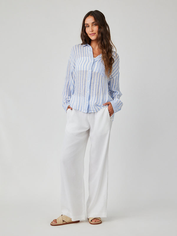 Contrast Pocket Boyfriend Shirt - Blue Sky Stripe-Bella Dahl-Over the Rainbow