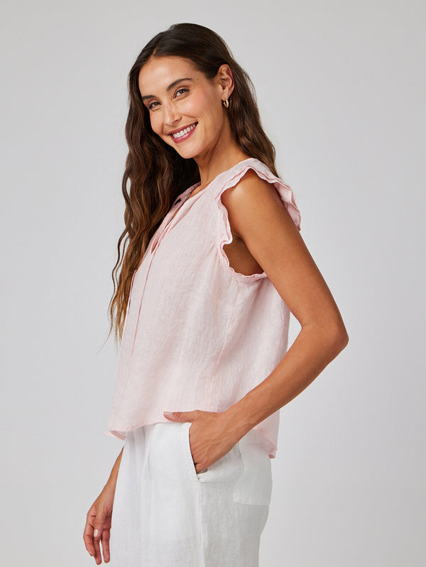 Ruffle Sleeve Tie Neck Top - Pastel Pink-Bella Dahl-Over the Rainbow