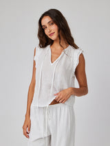 Ruffle Sleeve Tie Neck Top - White-Bella Dahl-Over the Rainbow