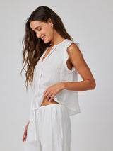 Ruffle Sleeve Tie Neck Top - White-Bella Dahl-Over the Rainbow