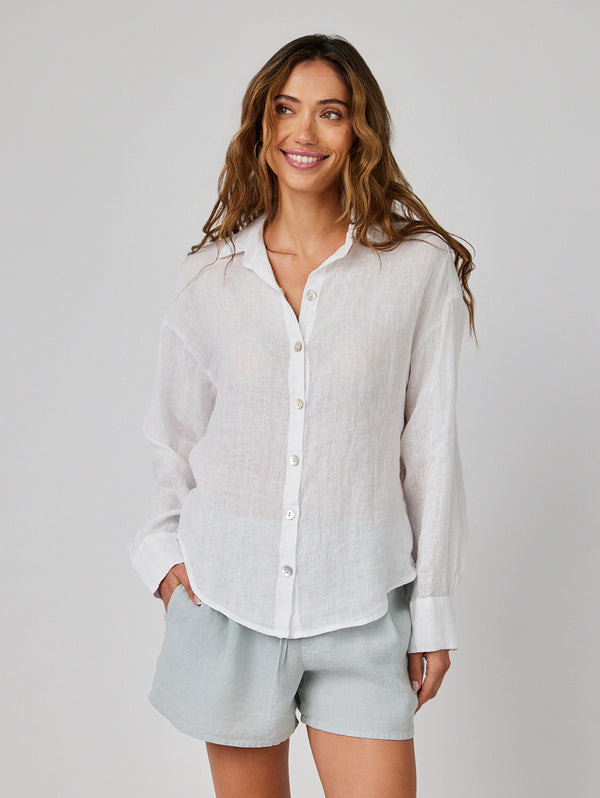 Boyfriend Button Down Linen Shirt - White-Bella Dahl-Over the Rainbow