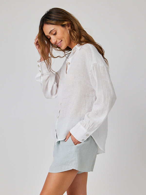 Boyfriend Button Down Linen Shirt - White-Bella Dahl-Over the Rainbow