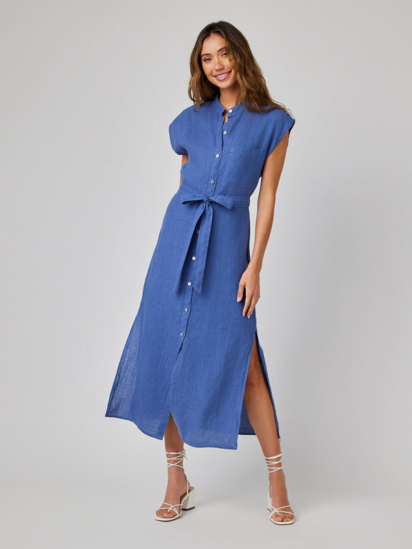 Cap Sleeve Button Front Midi Dress - Antique Indigo-Bella Dahl-Over the Rainbow