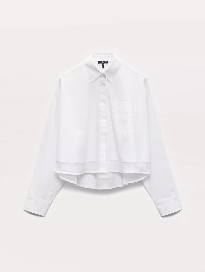 Beatrice Cropped Poplin-Organza Shirt - White-RAG + BONE-Over the Rainbow