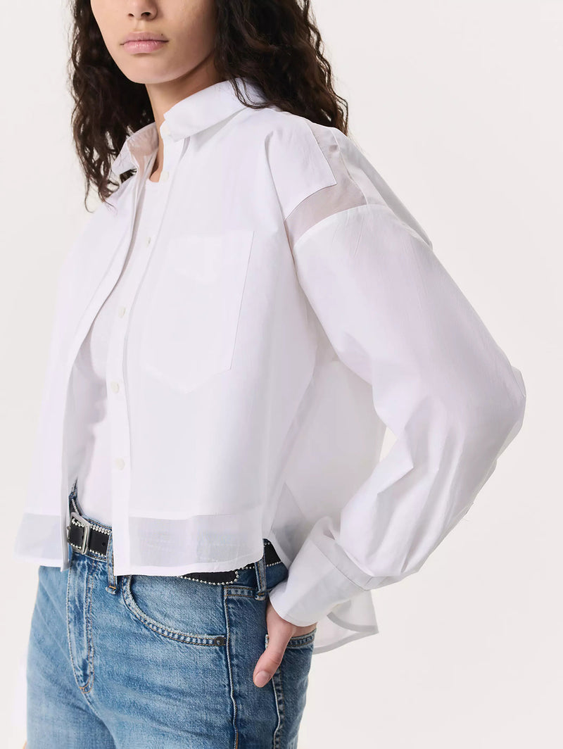 Beatrice Cropped Poplin-Organza Shirt - White-RAG + BONE-Over the Rainbow