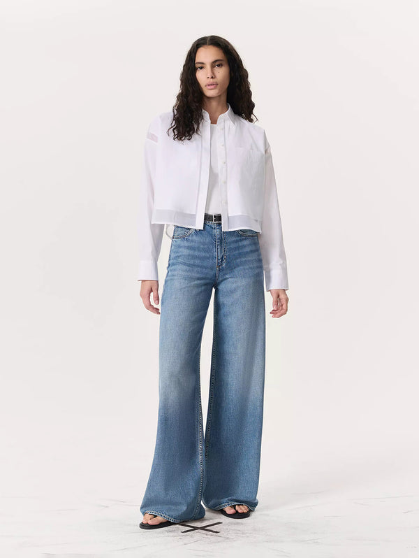 Beatrice Cropped Poplin-Organza Shirt - White-RAG + BONE-Over the Rainbow