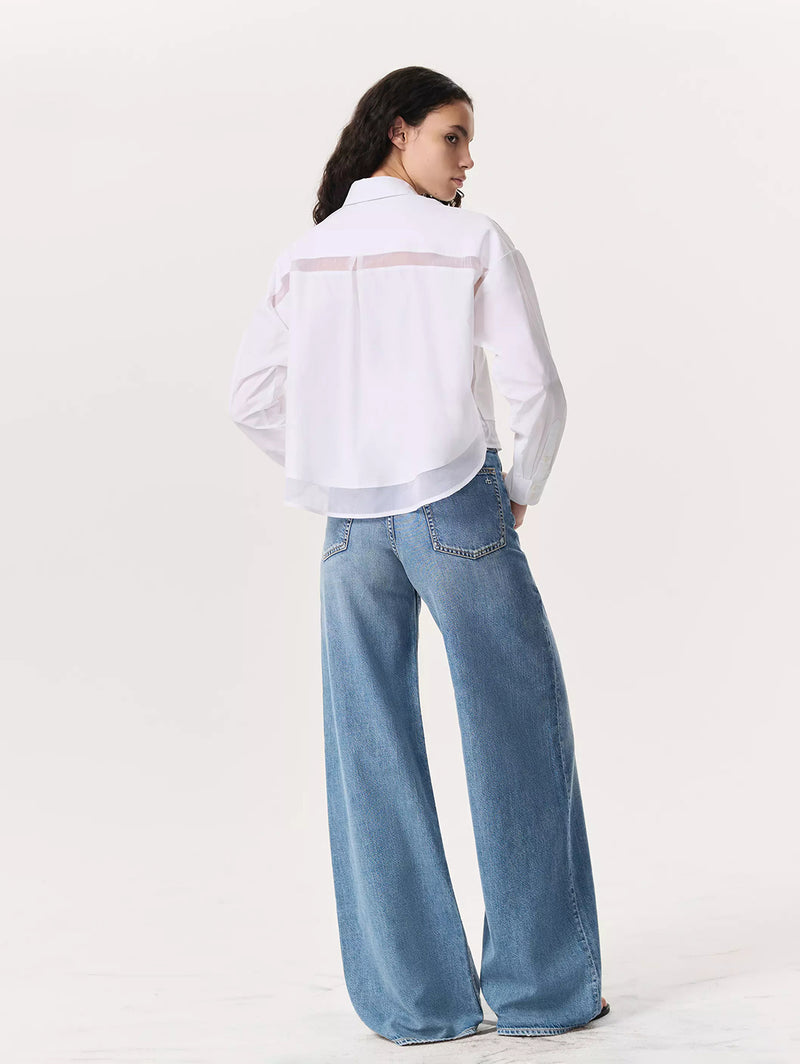 Beatrice Cropped Poplin-Organza Shirt - White-RAG + BONE-Over the Rainbow