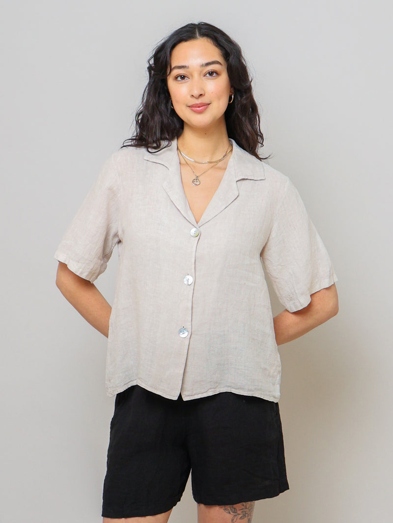 Short Sleeve Collared Shirt - Beige