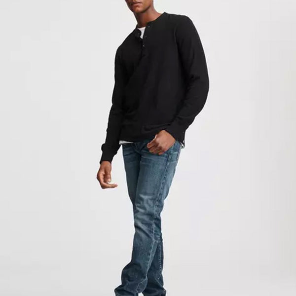 RAG & BONE, Long Sleeve Classic Henley Top - Jet Black