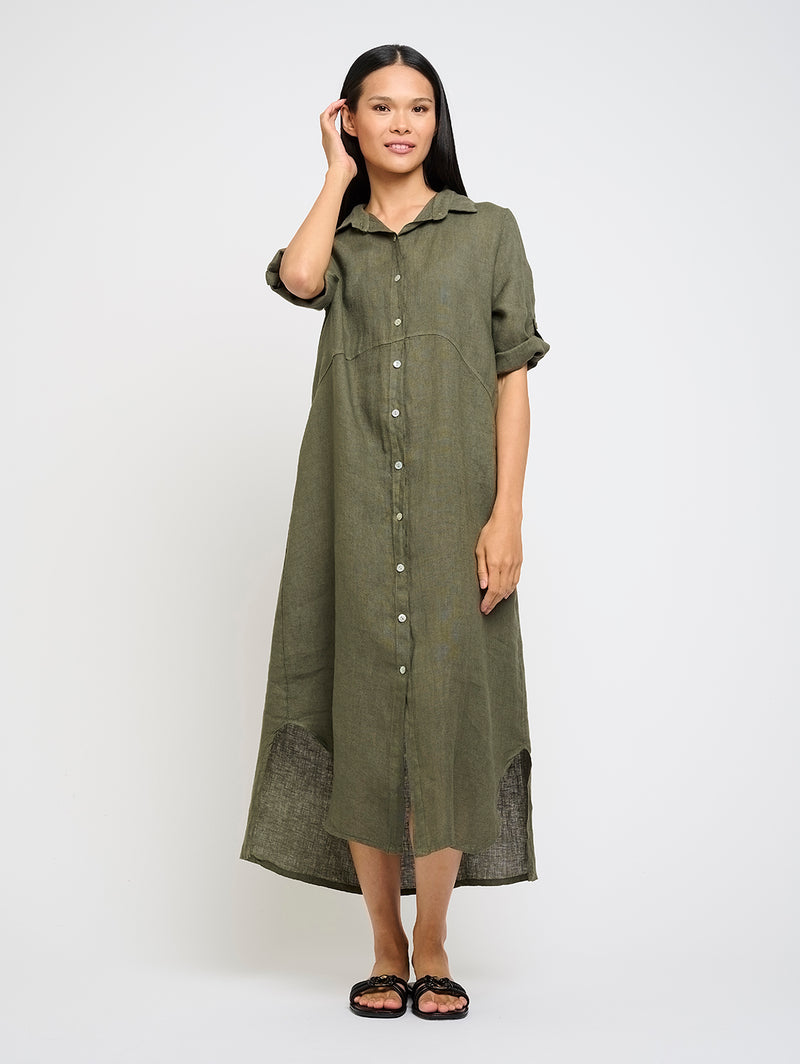 Maxi Linen Shirt Dress - Green Vine-PISTACHE-Over the Rainbow